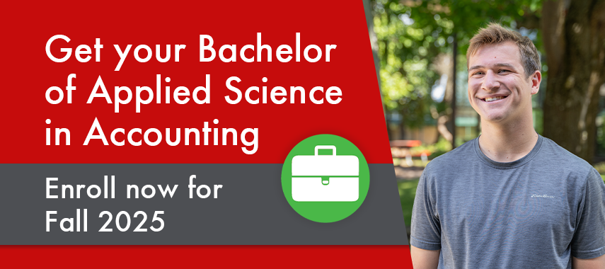 Get your bachelor of applied science in accounting. Enroll now for Fall 2025.