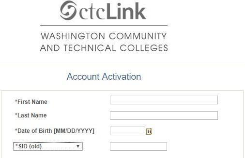 ctcLink account activation screen