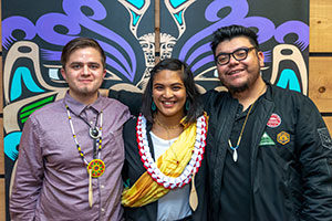 EvCC graduate Bradley Althoff (left) celebrating the opening of the college's gathering space for Native American, Indigenous, and Pacific Islander students.