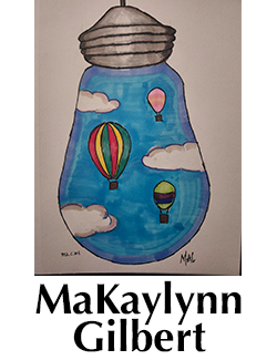 illustration of a lightbulb with hot air balloons inside. Text reads MaKaylnn Gilbert