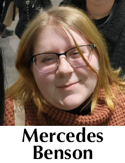 photo of the artist, text reads Mercedes Benson