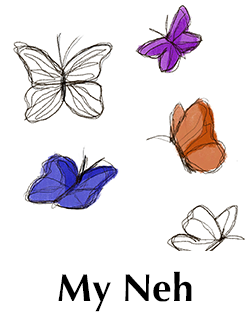 illustrations of butterflies on a white background. Text reads My Neh.