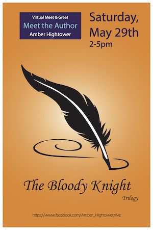 Amber Hightower- Show poster for a Meet the Author event.  Poster shows a black quill pen on an orange ground.