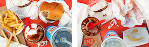 Jade Lofthouse- diptych of a full meal from Dairy Queen on the left with the eaten meal on the right.