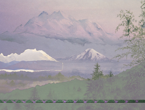 Bob Reese- photo of mountains altered to look like it was drawn in mixed media style.