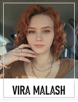 photo of artist with red hair, text below reads Vera Malash.